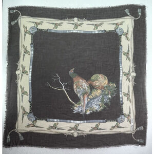 VTG Lisa Canali Brown Scarf Pheasants Bird Wildlife Print Square Wrap Purse Neck